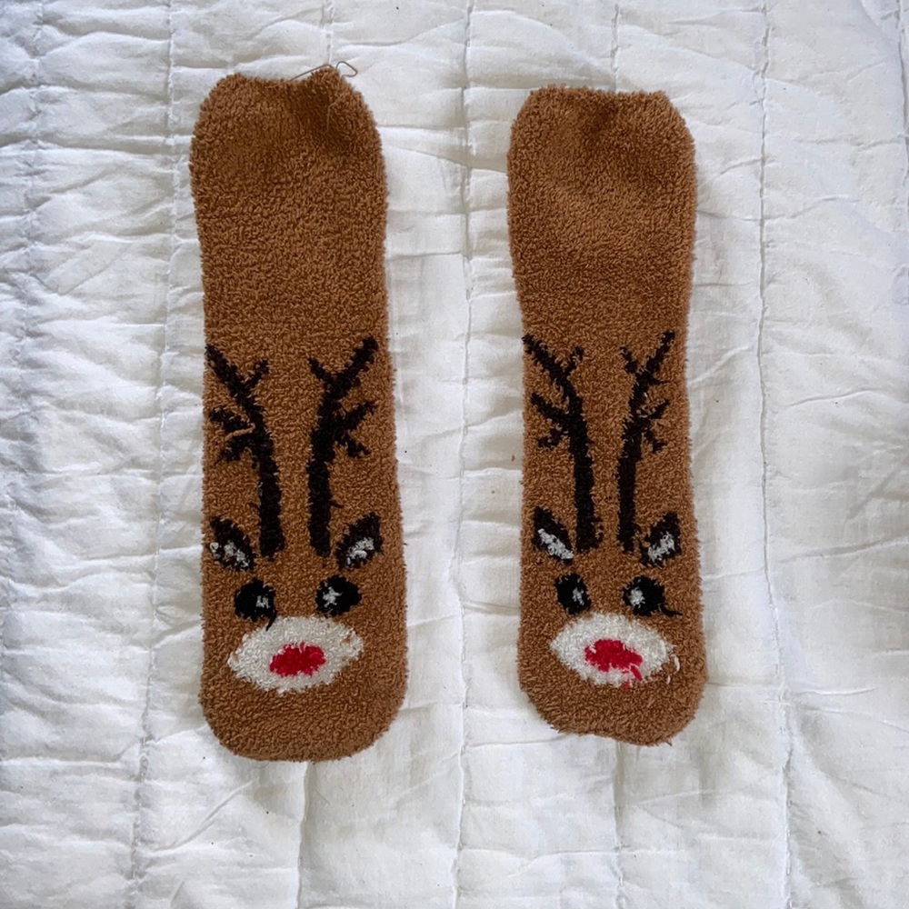 Reindeer fuzzy socks